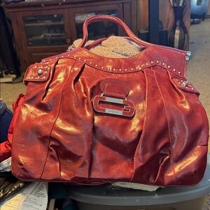 Guess Shiny Red Studded Shoulder Bag